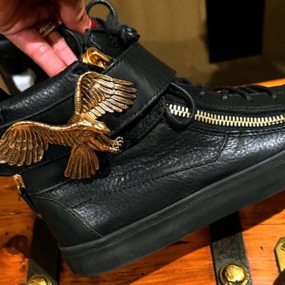 Giuseppe Zanotti Black Leather Eagle High Top Sneakers EUC - Picture 9 of 13